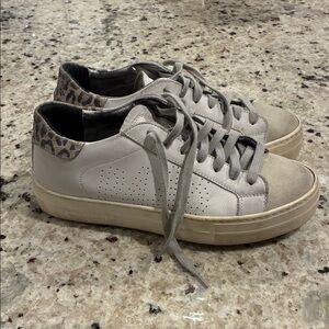 P448 Leather Lace-Up Sneakers with Leopard Heel Accent